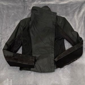 BCBG MaxAzria Biker black leather jacket size M fits Slim fit. ASYMMETRICAL MOTO